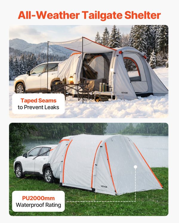 Inflatable SUV Tent With Awning, 8 X 6.7 Ft 3-Season SUV Tailgate Tent With Ventilated Doors & Mesh Window, PU2000mm Waterproof Car Rear Hatch Tents For Outdoor Camping - Air Pump Included