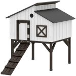 PawHut Chicken Coop Hen House With Nesting Box, Elevated Rabbit Hutch With Ramp, Asphalt Openable Roof And Elevated Legs