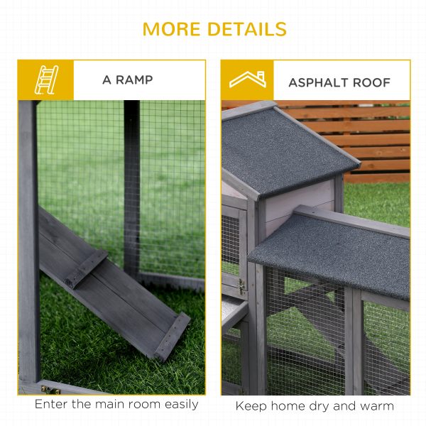 Outdoor Rabbit Hutch Wooden Bunny Cage Guinea Pig House With Run Area Removable Tray Asphalt Roof Lockable Doors Ramp Gray