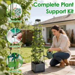 2Pack Raised Garden Bed Boxes With Trellis 56" Tomato Self-Watering Planter Box Indoor Outdoor With 4 Adjustable Heights 10 Clips 65FT Ties For Climbing Vegetables Flowers Vines