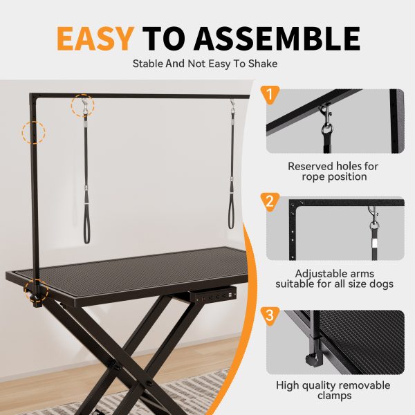 Height Adjustable Pet Grooming Table, Equipped With Leveling Wheels, Dog Grooming Arms, Anti Slip Tabletop, And Tool Organizer 50 Inches, Black, Prohibited Platform Temu