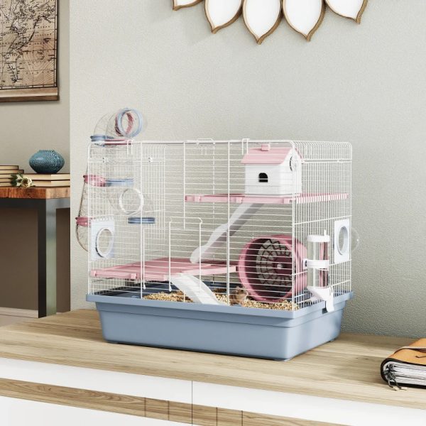 Cage, 3-Tier Small Animal Cage With Exercise Wheel, Food Bowl, Water Bottle, House, Tunnels, Ramps
