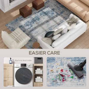 Area Rug 8x10, Machine Washable Rug, Non-Slip Modern Abstract Floor Carpet For Living Room, Bedroom, Dining Room, Blue