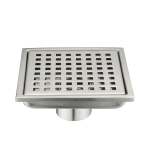6 Inch Square Shower Drain With Removable Square Patterned Grate, 304 Stainless Steel With Flange And Hair Strainer, Brushed Nickel