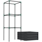 Galvanized Planter Box, 24" x 24" x 55" Raised Garden Bed with Tomato Cage for Climbing Vines, Dark Gray