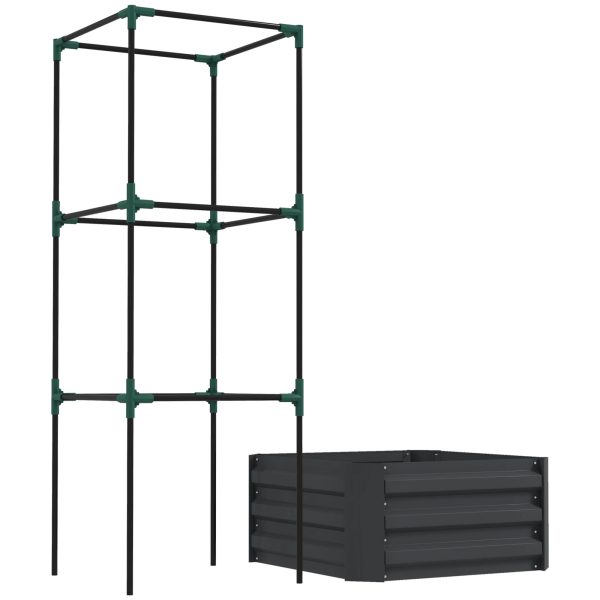 Galvanized Planter Box, 24" x 24" x 55" Raised Garden Bed with Tomato Cage for Climbing Vines, Dark Gray