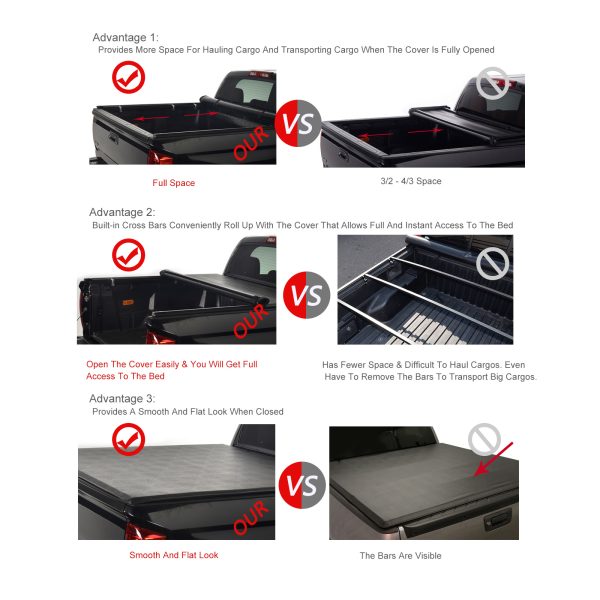 Black Soft Vinyl Lock & Roll-Up Tonneau Cover Assembly Fit 14-21 Tundra 6.5' Bed--A80034-1265T