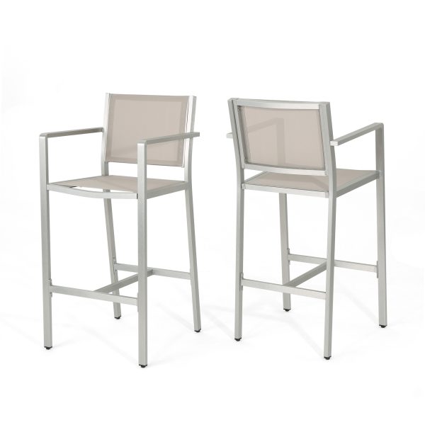 29.50  Barstools With Silver Rust Proof Aluminum Frame, Grey Mesh, Set Of 2