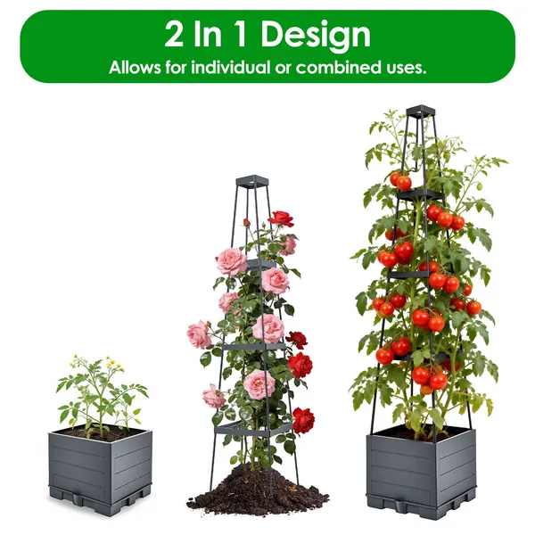 2Pack Raised Garden Bed Boxes With Trellis 56" Tomato Self-Watering Planter Box Indoor Outdoor With 4 Adjustable Heights 10 Clips 65FT Ties For Climbing Vegetables Flowers Vines