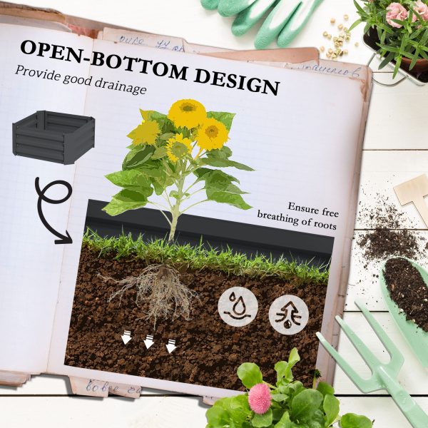 Galvanized Planter Box, 24" x 24" x 55" Raised Garden Bed with Tomato Cage for Climbing Vines, Dark Gray