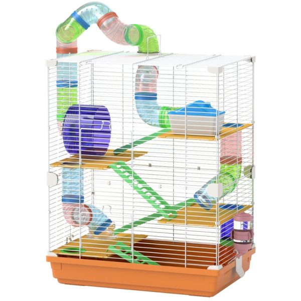 5 Tiers Hamster Cage Portable Animal Travel Carrier W Exercise Wheels Tube, Orange
