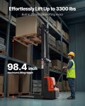 Full Electric Pallet Stacker, 3300 Lbs Capacity, Pallet Lift Stacker Forklift With Straddle Legs & Forks, 96.06 Inches Lifting Height & 8.66-31.1 Inches Adjustable Fork Width, Orange & Black
