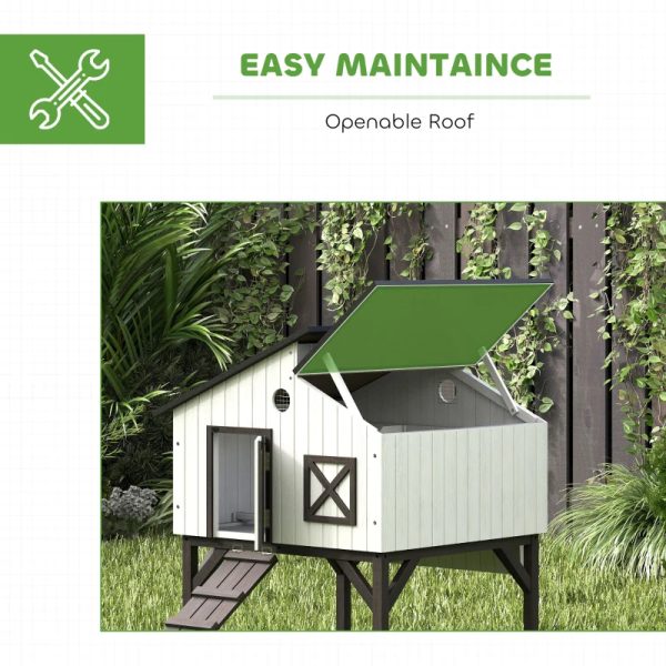 PawHut Chicken Coop Hen House With Nesting Box, Elevated Rabbit Hutch With Ramp, Asphalt Openable Roof And Elevated Legs