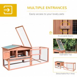 Rabbit Cage Outdoor, 62" Wooden Outdoor Rabbit Hutch, Small Animal Habitat with Detachable Run and Elevated Main House, Natural