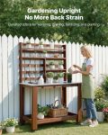 Potting Bench Table, Outdoor Gardening Workstation With 45 X 26 In Stainless Steel Tabletop, Storage Shelves, 4 Casters, Hooks, Garden Planting Work Station For Outside Patio, Backyard, Brown