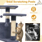 57" Multi-Level Cat Tree For Multi-Cat Households, 2 Condos & Hammock With Sisal Scratching Posts-Gray