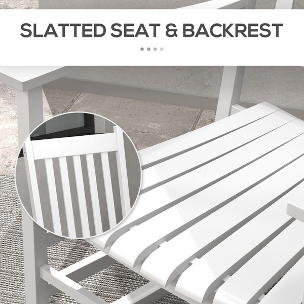 Outdoor Rocking Chair Set of 2 with Side Table, Patio Wooden Rocking Chair with Smooth Armrests, High Back for Garden, Balcony, Porch, Supports Up to 352 lbs. , White