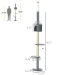 100" Cat Tree Height Adjustable Floor-to-Ceiling 4-Tier Kitty Climbing Activity Center Condo Cat Toy with Scratching Post Hanging Balls Play Rest Post Pet Furniture Grey