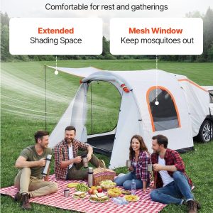 Inflatable SUV Tent With Awning, 8 X 6.7 Ft 3-Season SUV Tailgate Tent With Ventilated Doors & Mesh Window, PU2000mm Waterproof Car Rear Hatch Tents For Outdoor Camping - Air Pump Included
